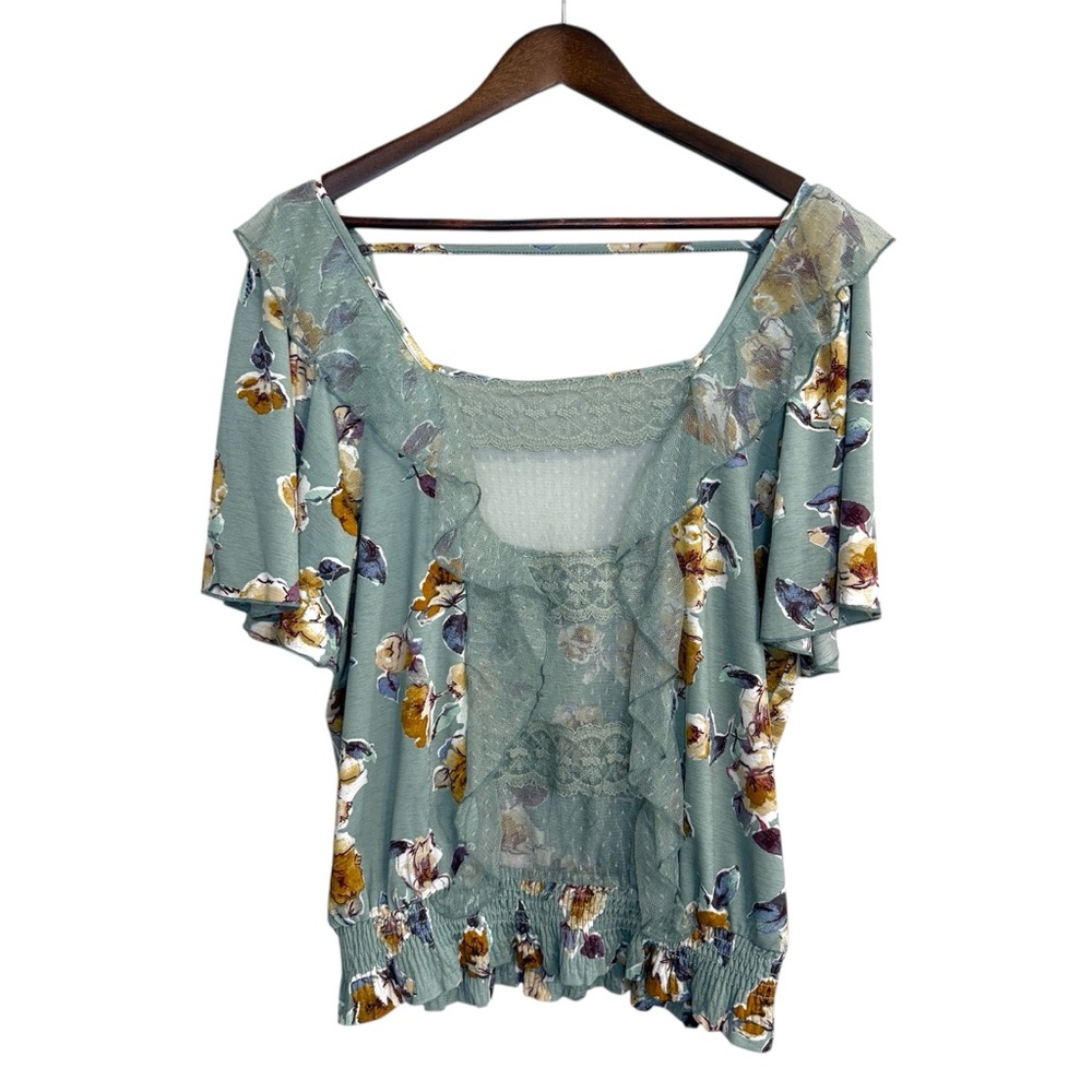 Gimmicks BKE top XL lace floral boho hippie peasant fairy cottage romantic‎